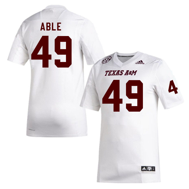 Men #49 Connor Able Texas A&M Aggies College Football Jerseys Stitched Sale-White